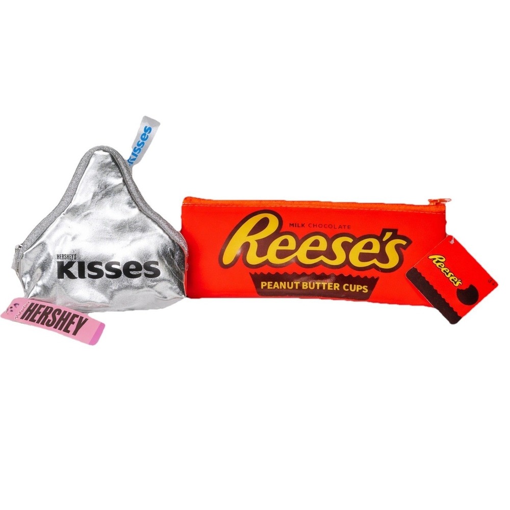 Hershey Reese's Kisses Pencil Case Coin Pouch Kids Novelty Bag Set NWT